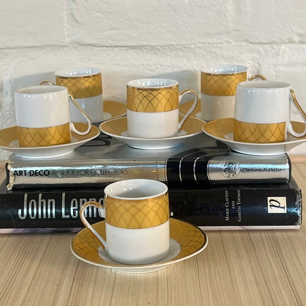 Yau Shing Demitasse Vintage Gold Accent Fine Porcelain Espresso Cup Set